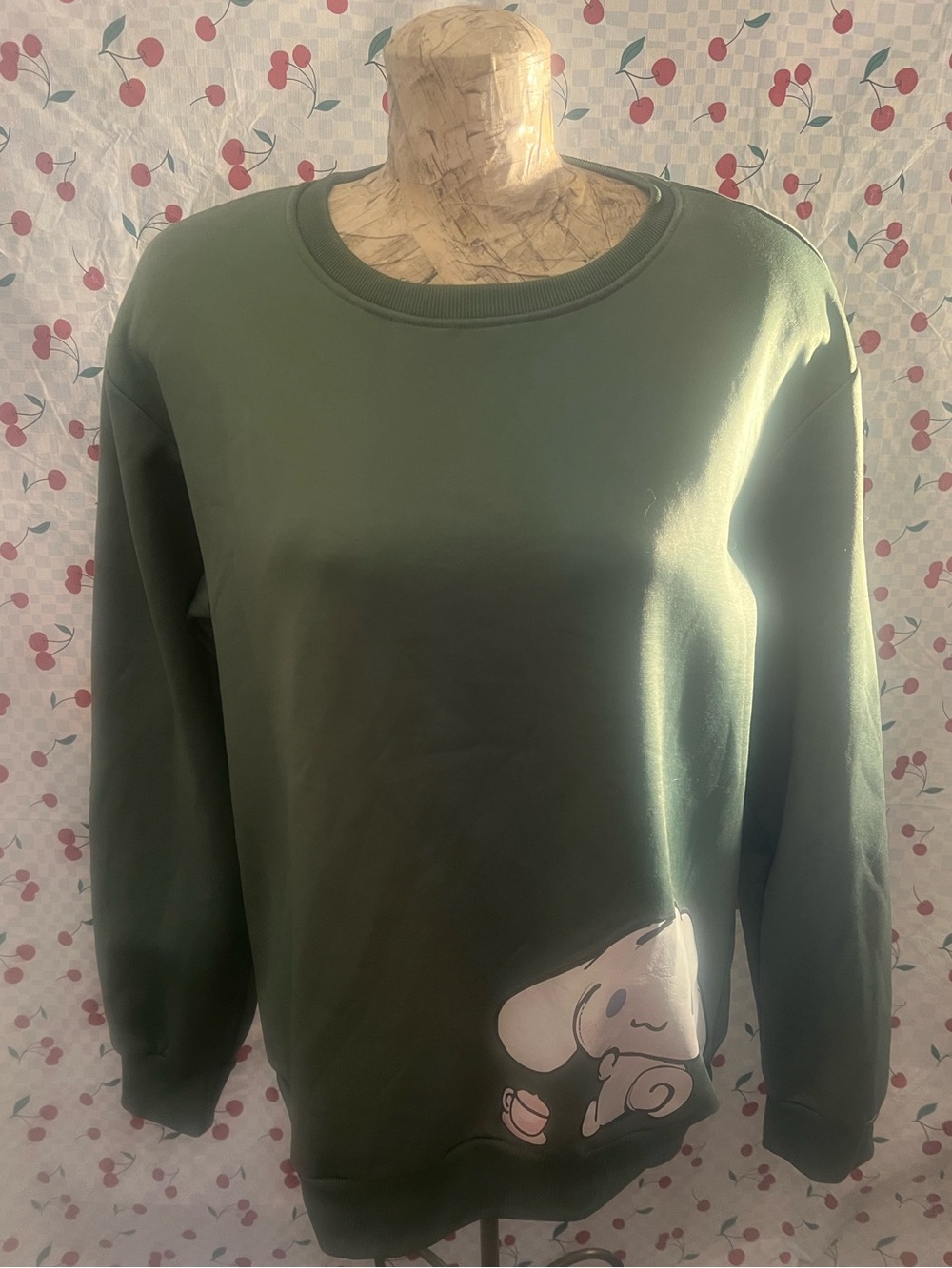 Joel Ang Cinnaroll Women’s Olive Green Graphic Pullover Sweatshirt